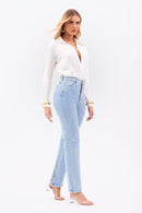 Calça Jeans Reta Basic Cós Super Alto Clara