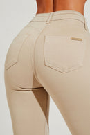 Calça Jeans Boot Cut Modeladora Cós Médio Nude