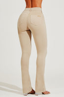 Calça Jeans Boot Cut Modeladora Cós Médio Nude
