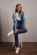 Calça Jeans Reta Clássica Cós Super Alto 99% Algodão
