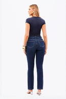 Calça Jeans Reta Modeladora Curva dos Sonhos Cós Médio Escura
