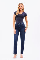 Calça Jeans Reta Modeladora Curva dos Sonhos Cós Médio Escura