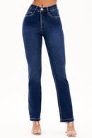 Calça Jeans Reta Modeladora Curva dos Sonhos Cós Médio Escura