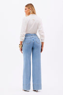 Calça Jeans Wide Leg Basic com Cinto Removível Cós Super Alto Clara