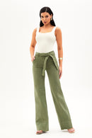 Calça Jeans Wide Leg Soul Cós Médio Verde Militar