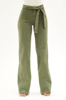 Calça Jeans Wide Leg Soul Cós Médio Verde Militar
