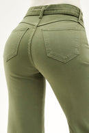 Calça Jeans Wide Leg Soul Cós Médio Verde Militar