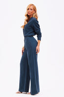 Calça Pantalona de Linho Dunas Azul Marinho
