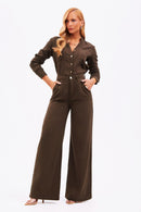 Calça Pantalona de Linho Dunas Coffee