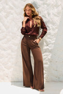Calça Pantalona de Linho Dunas Coffee