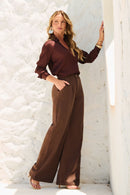 Calça Pantalona de Linho Dunas Coffee