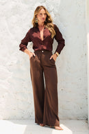 Calça Pantalona de Linho Dunas Coffee
