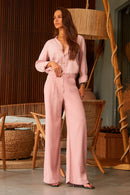 Calça Pantalona de Linho Dunas Rosa