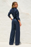 Calça Alfaiataria de Viscose Acetinada Essence Azul
