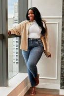 Calça Jeans Skinny Modeladora Essencial Cós Super Alto Barra Corte a Laser