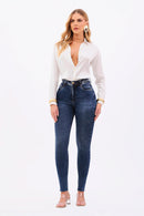 Calça Jeans Skinny Modeladora Essencial Cós Super Alto Barra Corte a Laser