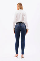 Calça Jeans Skinny Modeladora Essencial Cós Super Alto Barra Corte a Laser