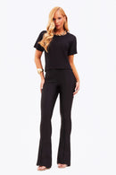 Calça Flare Modeladora Glam Cós Alto Preta