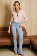 Calça Jeans Boot Cut Modeladora Inesquecível Cós Médio Clara