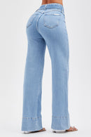 Calça Jeans Wide Leg Basic com Cinto Removível Cós Super Alto Clara