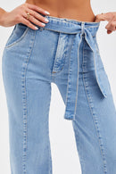 Calça Jeans Wide Leg Basic com Cinto Removível Cós Super Alto Clara