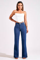 Calça Jeans Wide Leg Modeladora Cós Médio