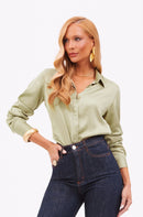 Camisa Feminina de Viscose Acetinada Essence Pistache