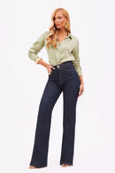 Camisa Feminina de Viscose Acetinada Essence Pistache