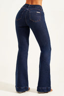 Calça Jeans Flare Luxury Cós Médio Escura