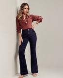 Calça Jeans Flare Luxury Cós Médio Escura