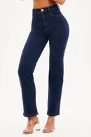 Calça Jeans Reta Luxury Cós Super Alto Escura