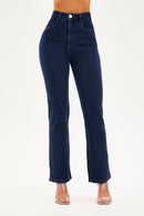Calça Jeans Reta Luxury Cós Super Alto Escura
