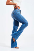 Calça Jeans Flare Modeladora Mega Bumbum Cós Médio