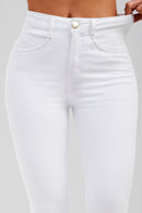 Calça Jeans Boot Cut Modeladora Milagrosa Cós Alto Branca