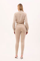 Calça Jeans Skinny Modeladora Cós Alto Nude