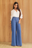 Calça Jeans Pantalona Modeladora Linea Cós Médio