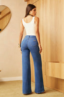 Calça Jeans Wide Leg Modeladora Linea Cós Médio