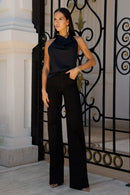 Calça Jeans Wide Leg Modeladora Cós Médio Barra Tradicional Preto Intenso