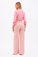 Calça Jeans Wide Leg Modeladora Cós Super Alto Barra Desfiada Rosa