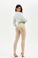 Calça Jeans Skinny Modeladora Cós Alto Nude