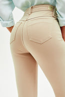 Calça Jeans Skinny Modeladora Cós Alto Nude