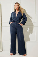 Calça Pantalona de Linho Dunas Azul Marinho