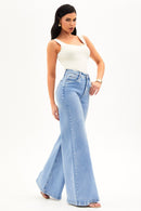 Calça Jeans Pantalona Basic Cós Super Alto Clara