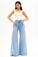 Calça Jeans Pantalona Basic Cós Super Alto Clara