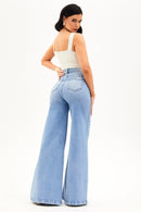 Calça Jeans Pantalona Basic Cós Super Alto Clara