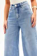 Calça Jeans Pantalona Basic Cós Super Alto Clara