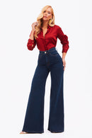 Calça Jeans Pantalona Modeladora Luxury Cós Super Alto Barra Tradicional