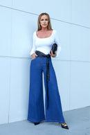 Calça Jeans Pantalona Modeladora Cós Médio