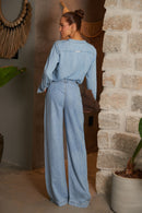 Calça Pantalona de Liocel Aura Jeans Claro