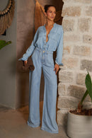 Calça Pantalona de Liocel Aura Jeans Claro